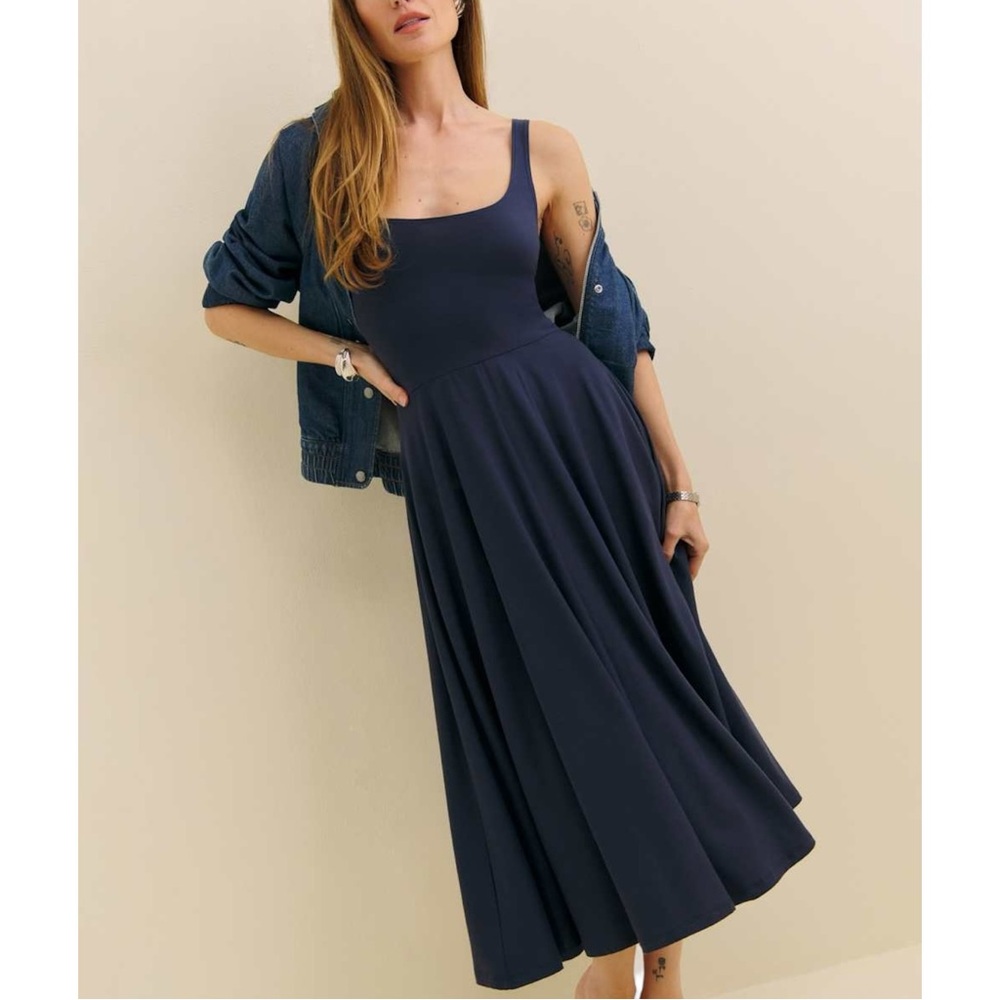Reformation Rou Knit Dress - Midnight Blue Sleeveless Backless Midi Dress sz XS